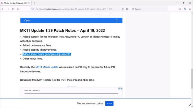Mortal Kombat 11 Update Patch Notes 1.29 April 19th 2022 смотреть онлайн