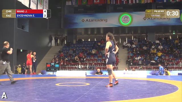 1/4 FW - 69 kg: E. SYZDYKOVA (KAZ) df. J. WANG (CHN), 6-4 смотреть онлайн