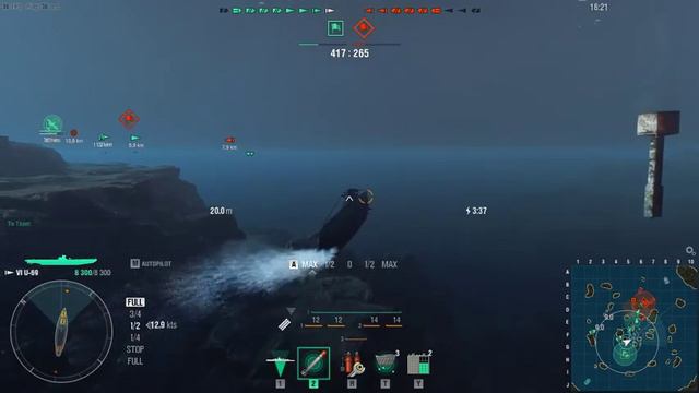 world of warships - wow | VI U-69 | 1 submarine KILLS | - Replay Submarine Gameplay смотреть онлайн