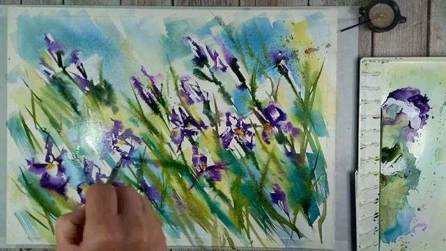 Ирисы акварелью, просто и быстро смотреть онлайн