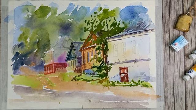 Провинциальная улочка, быстрый этюд акварелью смотреть онлайн