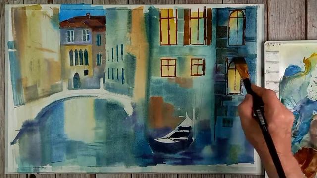 Вечер, Венеция, акварель смотреть онлайн