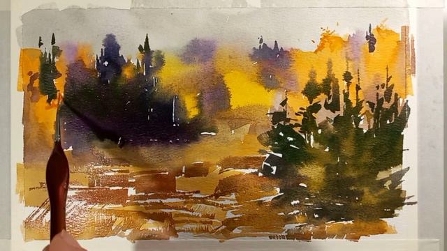 Осень, хмурый денёк, быстрый этюд акварелью смотреть онлайн