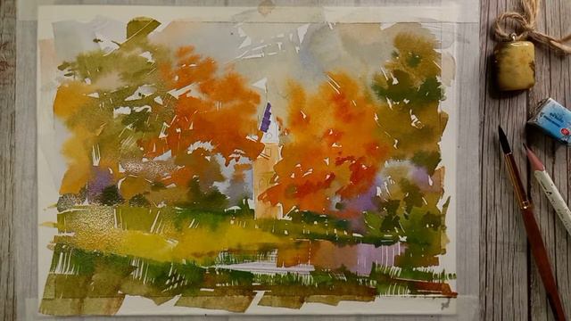 Красивый осенний пейзаж акварелью, просто и быстро. Царское село, Шапель смотреть онлайн