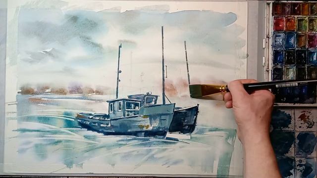 Волхов освобождается от льда. Акварель, рисуем быстро смотреть онлайн