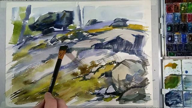 Гора Воттоваара. Карелия. Акварель смотреть онлайн