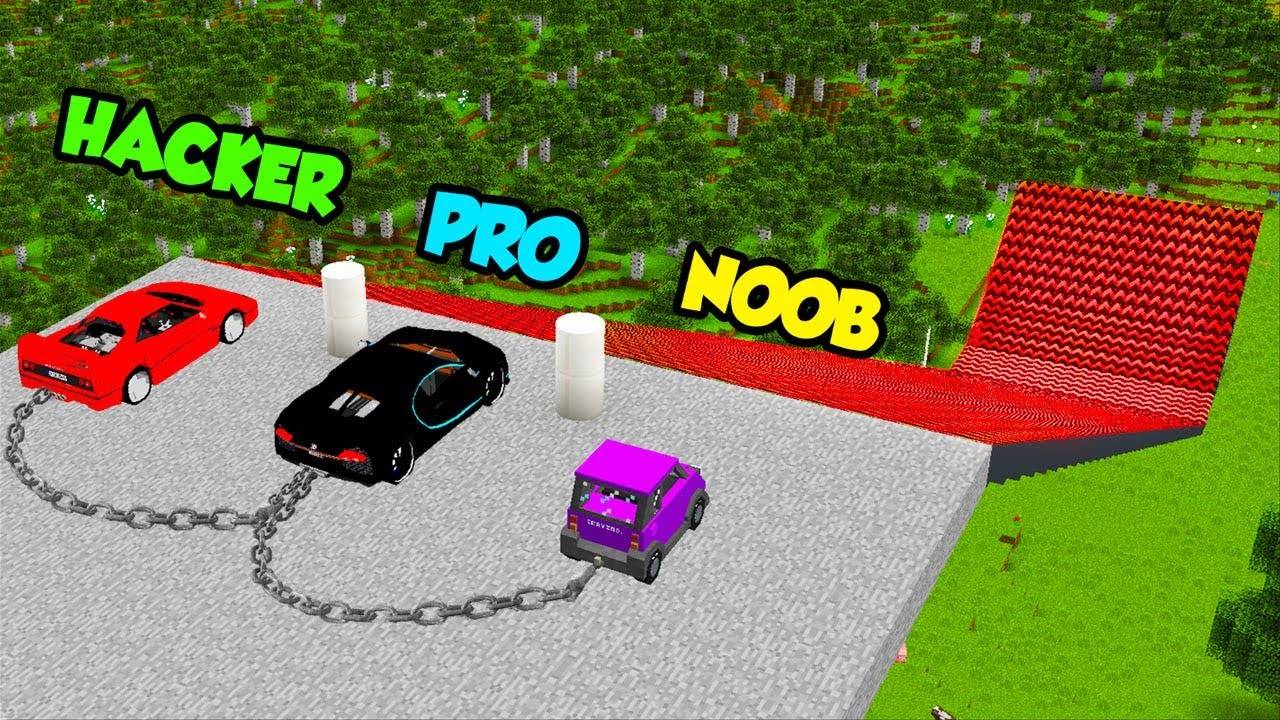 Майнкрафт НУБ против ПРОФИ против ХАКЕРА; Соревнование по прыжкам на суперкаре в Майнкрафт смотреть онлайн