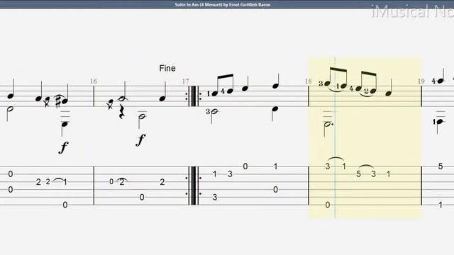 Guitar TAB - Ernst Gottlieb Baron : Suite In Am (4 Menuet) (1696-1760) Tutorial Sheet Lesson #iMn смотреть онлайн