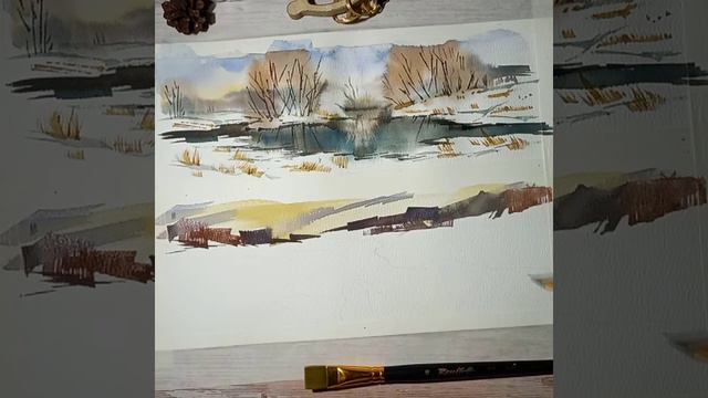Учимся рисовать зиму. Сразу два акварельных этюда смотреть онлайн