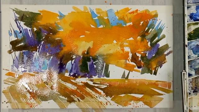 Яркая осень, быстрый этюд акварелью смотреть онлайн