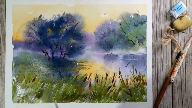 Август, туман, рассвет. Сразу четыре этюда акварелью смотреть онлайн