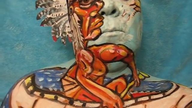 Native American Indian in a canoe! Face paint art in motion! Artist James Kuhn. смотреть онлайн