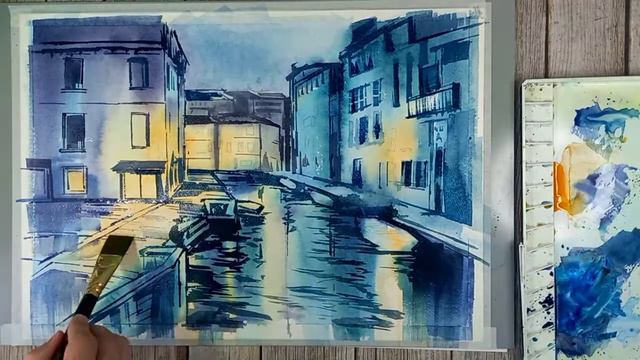 Ночная Венеция, акварель смотреть онлайн