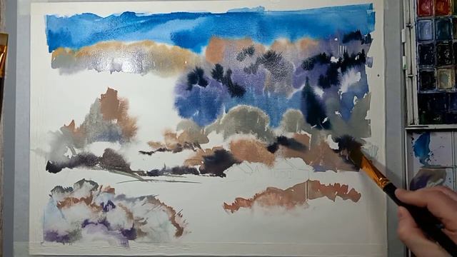 Просто и легко рисуем зимний пейзаж плоскими кистями смотреть онлайн