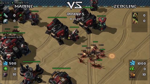 Starcraft 2 Marine vs Zergling SC unit Battle Terran vs Zerg fight смотреть онлайн