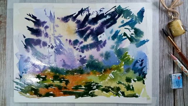 Утро в лесу. Акварельный этюд в технике от пятна, быстро и просто смотреть онлайн