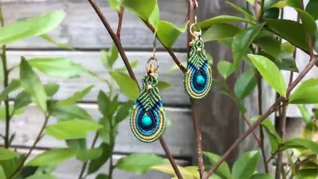 Macrame by Afeng： ｜Macrame Tutorial｜ Macrame Earrings ｜ Peacock plume Earrings ｜编绳｜耳环 смотреть онлайн