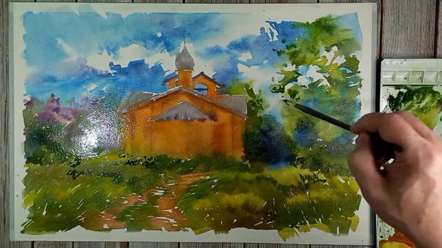 Воскресенская слобода, лето, акварель смотреть онлайн