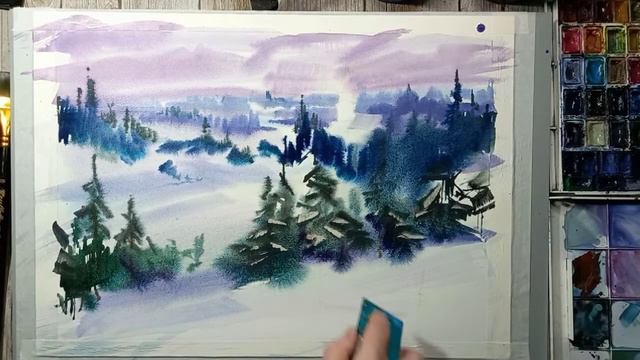 Еще одна северная зимняя история. Рисуем акварелью широко, быстро и просто смотреть онлайн