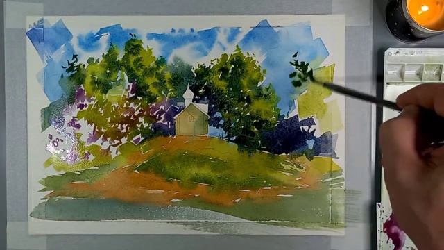 Хутынский монастырь, святая горка, лето, акварель смотреть онлайн