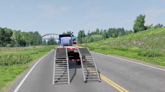 Double Flatbed Trailer Truck vs Speedbumps Train vs Cars Beamng.Drive #629 смотреть онлайн