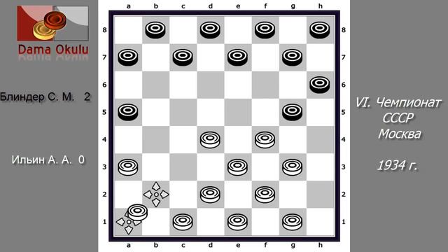 Ильин А. А. - Блиндер С. М. VI чемпионат СССР по Русским шашкам. Москва, 1934 г. смотреть онлайн