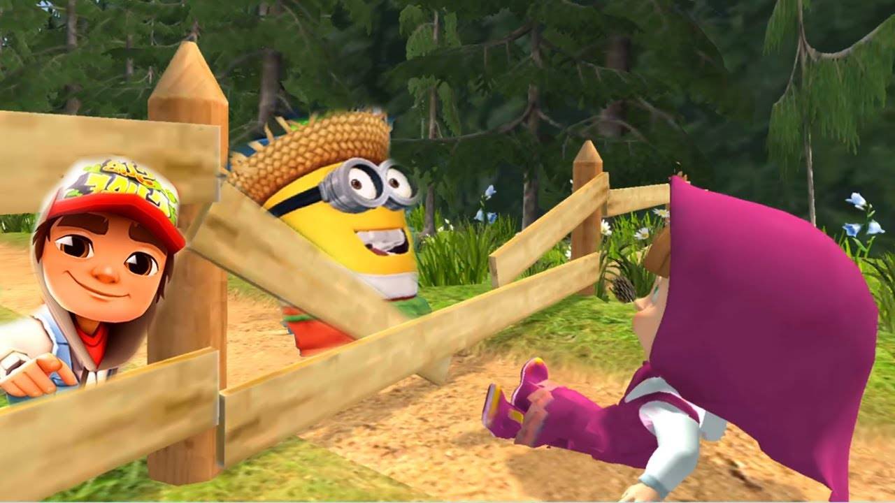 Кто КРУЧЕ? Маша из Мультика Маша и Медведь против Миньона и JAKE из игры SUBWAY SURFERS смотреть онлайн
