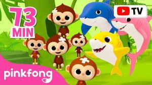 [TV for Kids] 🐒 BEST Monkey Banana Dance X Baby Shark! | Summer Outdoor Playlist | Pinkfong for Kid