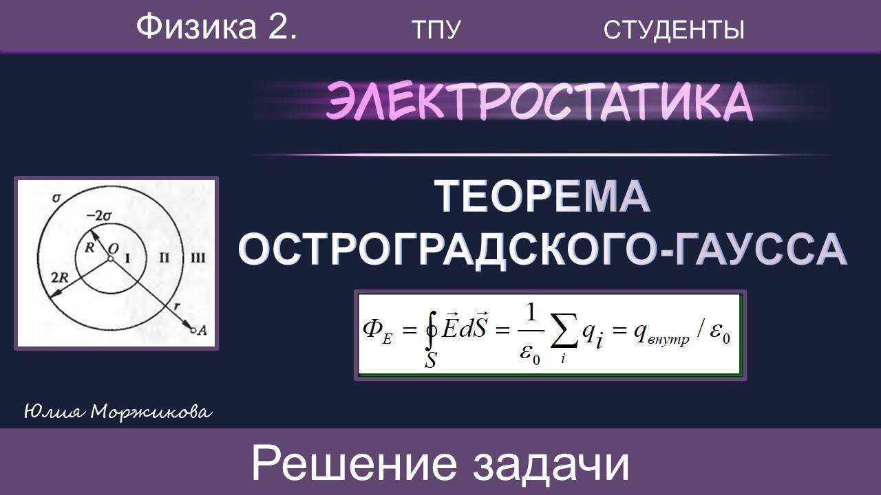 Теорема Гаусса. Поле двух концентрических сфер равномерно заряженными по поверхности | ТПУ | Физика смотреть онлайн
