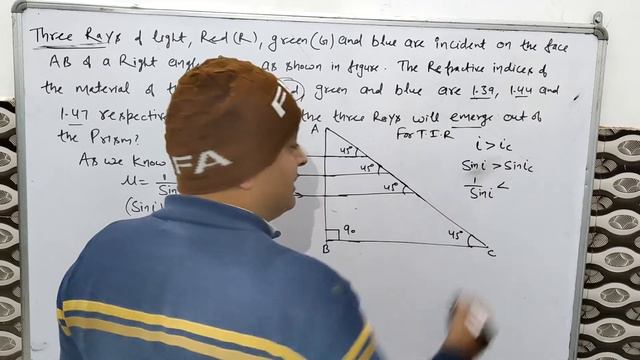 Three rays of light ,red(R),green(G) and blue(B), are incident on the face AB of a right angled смотреть онлайн