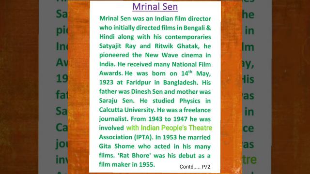 Biography||Mrinal Sen||ABTA-2019-20||Page-116||Q.No.9||for Class-IX-X under WBBSE смотреть онлайн