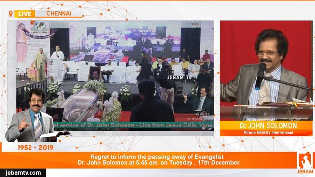 Dr. John Solomon | Funeral Service | Miracle Ministry | John solomon death | Jebamtv Live | Day 2 смотреть онлайн