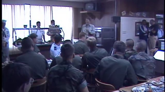 President Reagan Having Lunch With Military Personnel At Camp David On May 23, 1987