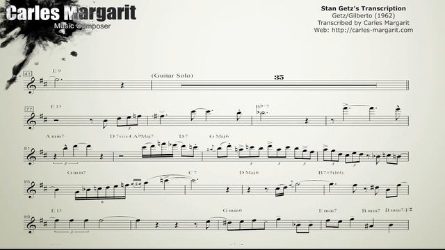 Corcovado-Stan Getz's (Bb) Transcription. Transcribed by Carles Margarit смотреть онлайн