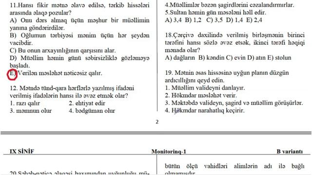 Monitorinq 9-cu Siniflər. Azərbaycan Dili Suallarının Izahı. 10 Dekabr 2021