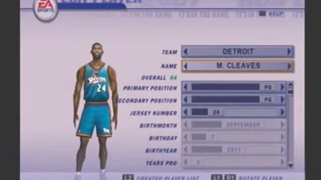 NBA Live 2001 Default Roster Player Ratings Detroit Pistons смотреть онлайн