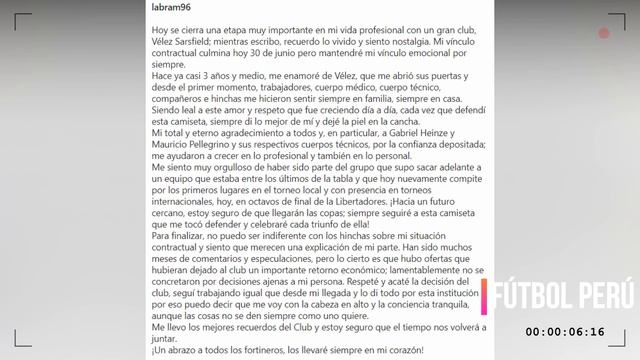 LUIS ABRAM SE DESPIDE DE VÉLEZ SARSFIELD CON EMOTIVA CARTA PERO ANTES CUENTA SU VERDAD смотреть онлайн
