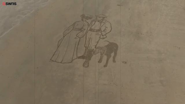 Artist Uses RAKE To Recreate 123-year-old Masterpiece On Deserted Beach | SWNS