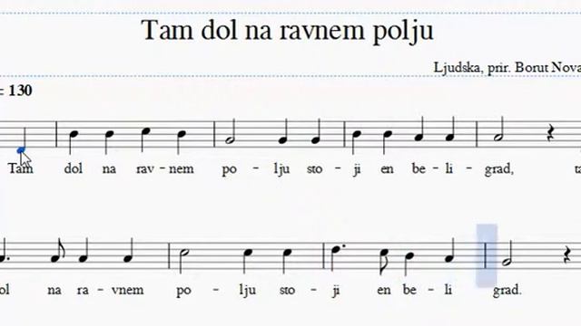Tam Dol Na Ravnem Polju, Enoglasje, 2.  Glas Klavir