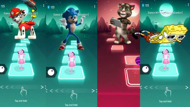 Marshall Paw VS Sonic VS Talking Tom VS Sponge Bob | Tiles Hop смотреть онлайн