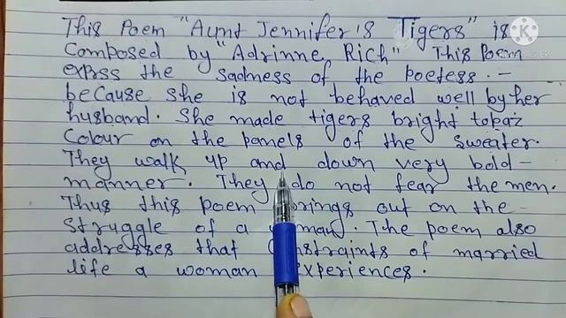 class-12, central idea/Aunt Jennifer's tigers, composed by Adrienne rich... смотреть онлайн