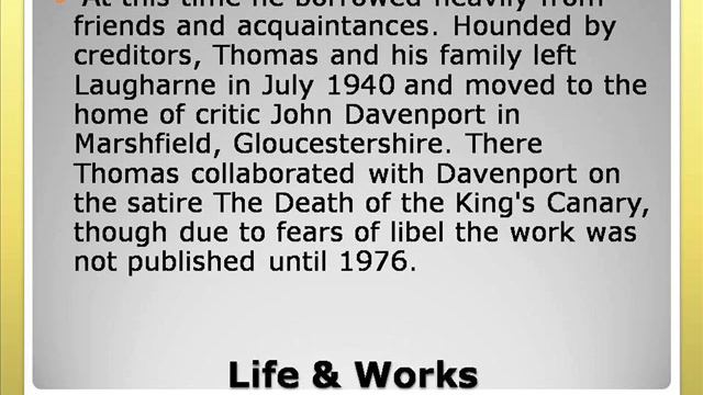 Dylan Marlais Thomas Life & Works