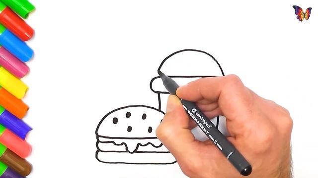Нарисуем бургер и напиток. Простые уроки рисования для детей смотреть онлайн