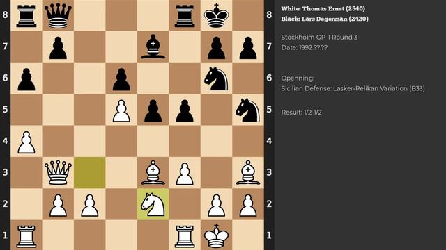 Thomas Ernst - Lars Degerman | Sicilian Defense: Lasker-Pelikan Variation | 1992