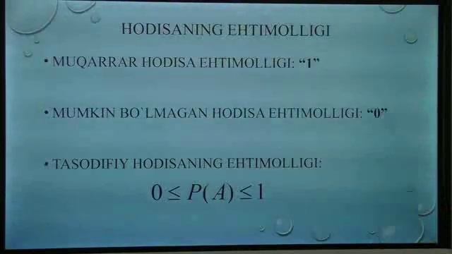 Elementar Hodisalar Fazosi. Ehtimolning Tariflari