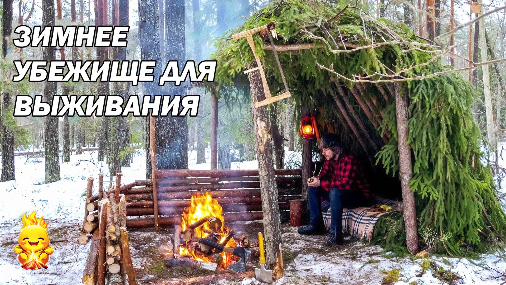 Убежище, чтобы выжить в холодном лесу зимой! Делаем защиту от непогоды - БУШКРАФТ смотреть онлайн