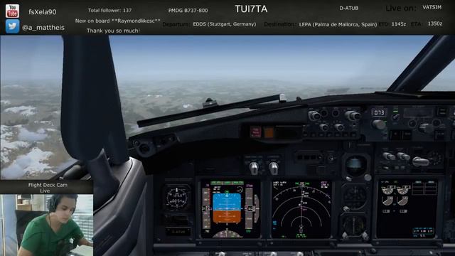 [VATSIM] TUI7TA EDDS (Stuttgart, Germany) LEPA (Palma De Mallorca, Spain) PMDG 737-800 D-ATUB