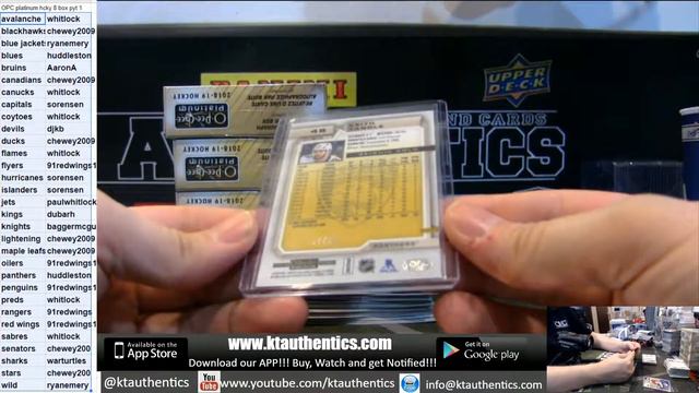 KTAuthentics - 2018-19 Upper Deck OPC Platinum Hockey 8 Hobby Box Inner Case Break - Pyt #1