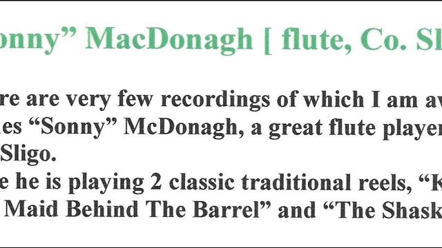 Sonny McDonagh : Kiss The Maid Behind The Barrel/The Shaskeen Irish Reels On Flute
