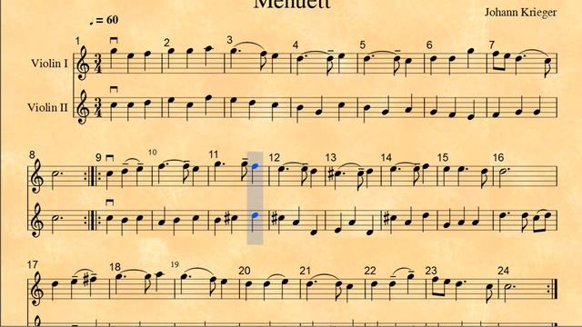 Menuett Johann Krieger Violin II ♩=60 смотреть онлайн